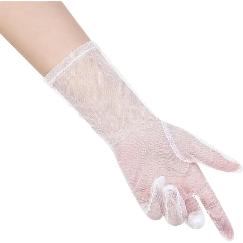 Women's Lvory 02 Short Floral Lace Gloves Sheer Mesh Bridal Wedding Party Prom